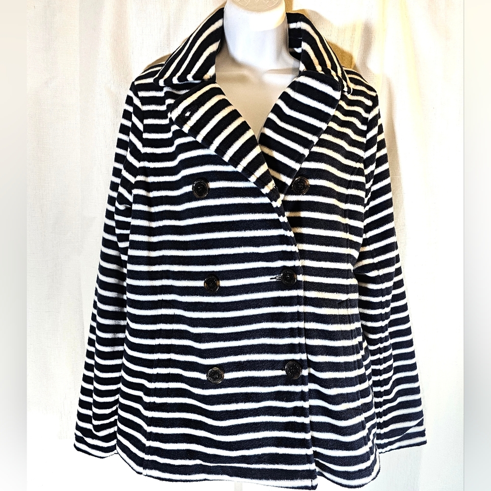 Lands' End M 10-12 Nautical Striped Trench Jacket